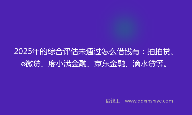 2025年的综合评估未通过怎么借钱有：拍拍贷、e微贷、度小满金融、京东金融、滴水贷等。