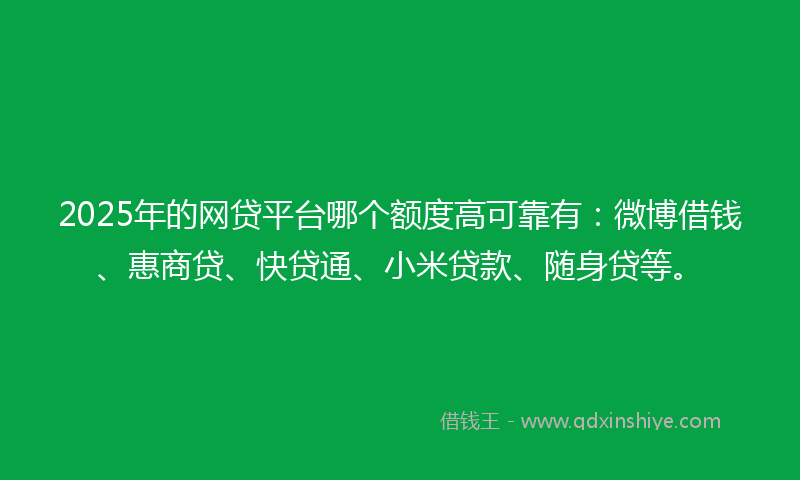 2025年的网贷平台哪个额度高可靠有：微博借钱、惠商贷、快贷通、小米贷款、随身贷等。