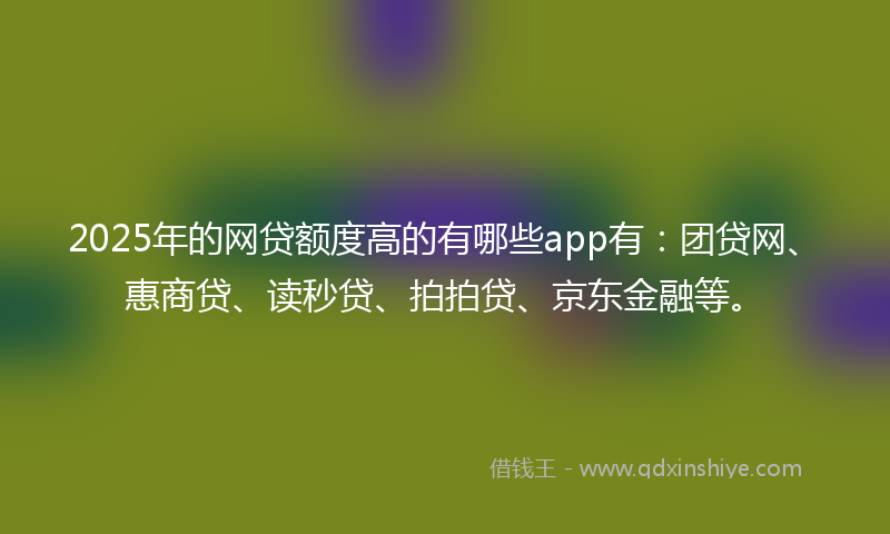 2025年的网贷额度高的有哪些app有：团贷网、惠商贷、读秒贷、拍拍贷、京东金融等。