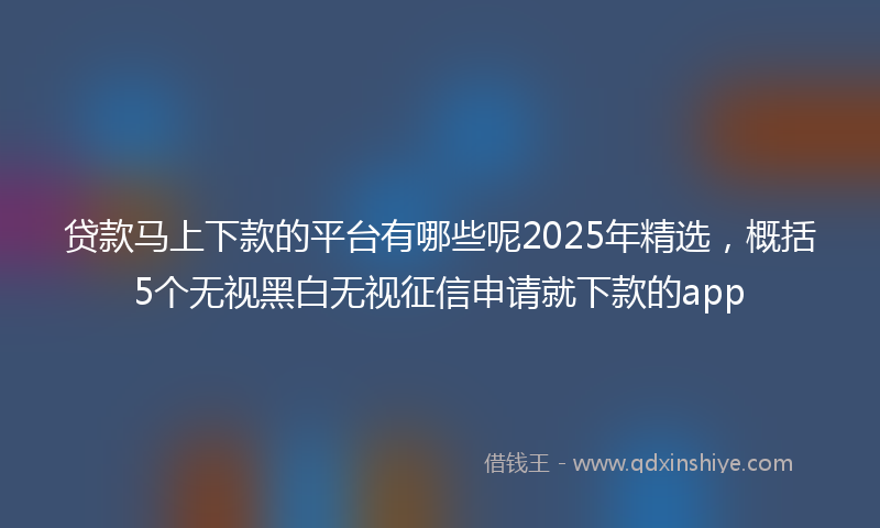 贷款马上下款的平台有哪些呢2025年精选，概括5个无视黑白无视征信申请就下款的app