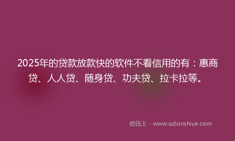 2025年的贷款放款快的软件不看信用的有：惠商贷、人人贷、随身贷、功夫贷、拉卡拉等。