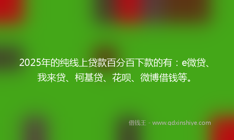 2025年的纯线上贷款百分百下款的有：e微贷、我来贷、柯基贷、花呗、微博借钱等。