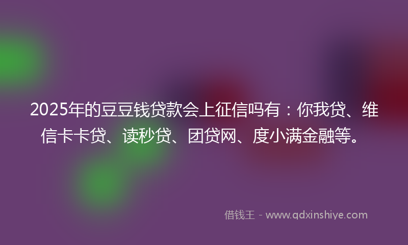 2025年的豆豆钱贷款会上征信吗有：你我贷、维信卡卡贷、读秒贷、团贷网、度小满金融等。