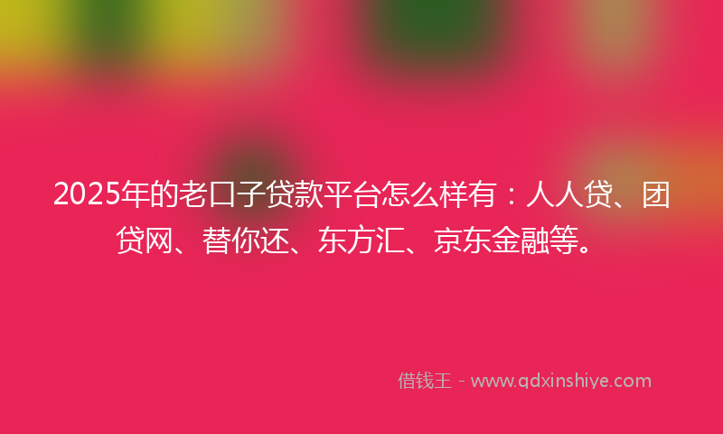 2025年的老口子贷款平台怎么样有：人人贷、团贷网、替你还、东方汇、京东金融等。
