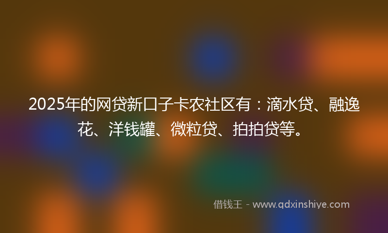 2025年的网贷新口子卡农社区有:滴水贷、融逸花、洋钱罐、微粒贷、拍拍贷等。