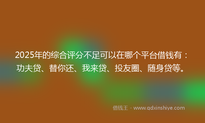 2025年的综合评分不足可以在哪个平台借钱有：功夫贷、替你还、我来贷、投友圈、随身贷等。