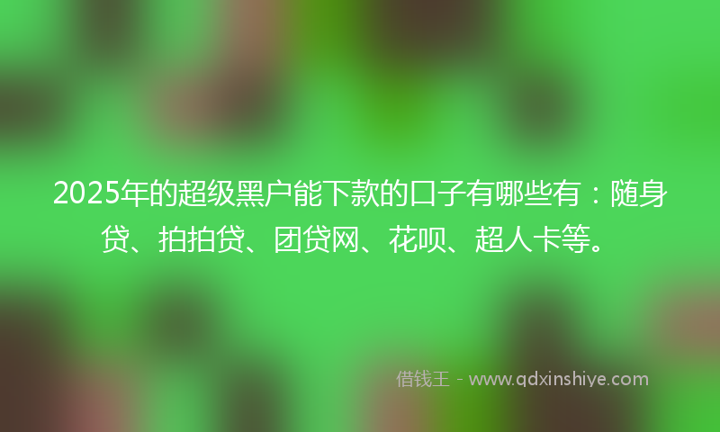2025年的超级黑户能下款的口子有哪些有：随身贷、拍拍贷、团贷网、花呗、超人卡等。