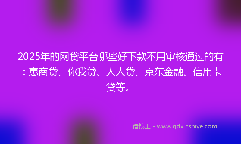 2025年的网贷平台哪些好下款不用审核通过的有：惠商贷、你我贷、人人贷、京东金融、信用卡贷等。