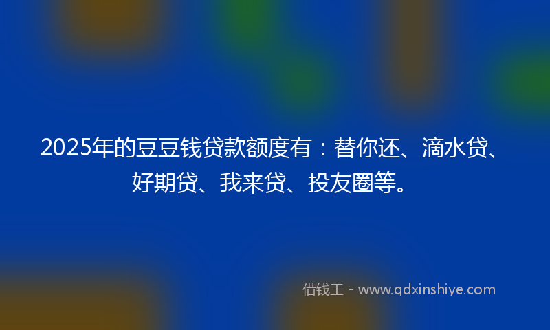 2025年的豆豆钱贷款额度有：替你还、滴水贷、好期贷、我来贷、投友圈等。