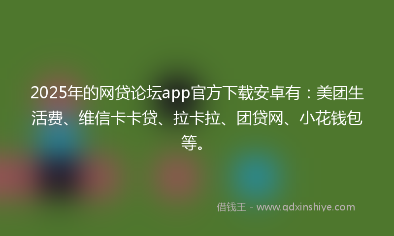 2025年的网贷论坛app官方下载安卓有：美团生活费、维信卡卡贷、拉卡拉、团贷网、小花钱包等。