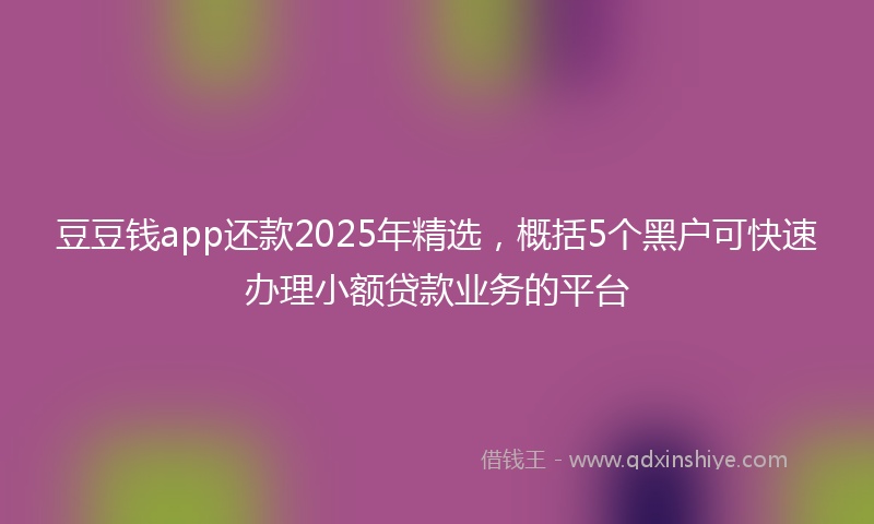 豆豆钱app还款2025年精选，概括5个黑户可快速办理小额贷款业务的平台