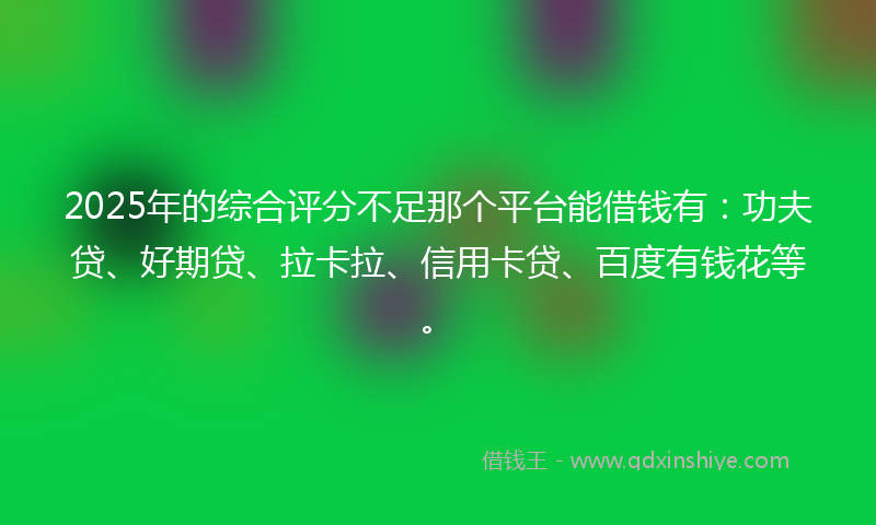 2025年的综合评分不足那个平台能借钱有：功夫贷、好期贷、拉卡拉、信用卡贷、百度有钱花等。