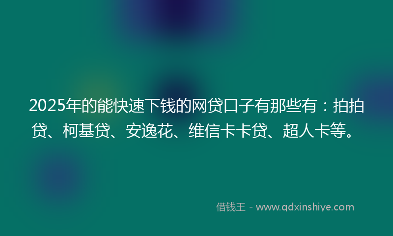 2025年的能快速下钱的网贷口子有那些有：拍拍贷、柯基贷、安逸花、维信卡卡贷、超人卡等。
