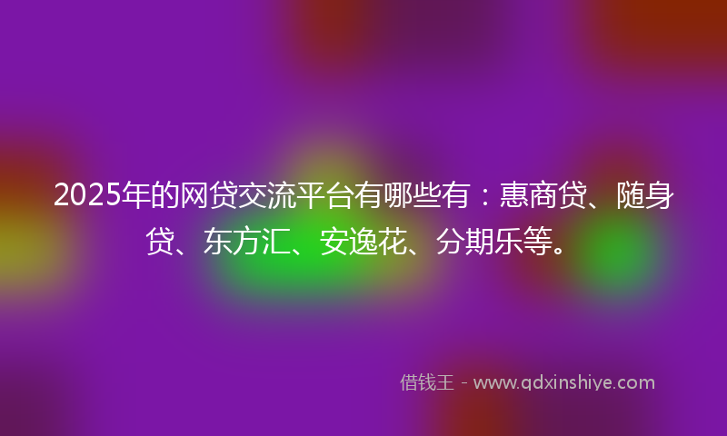 2025年的网贷交流平台有哪些有：惠商贷、随身贷、东方汇、安逸花、分期乐等。