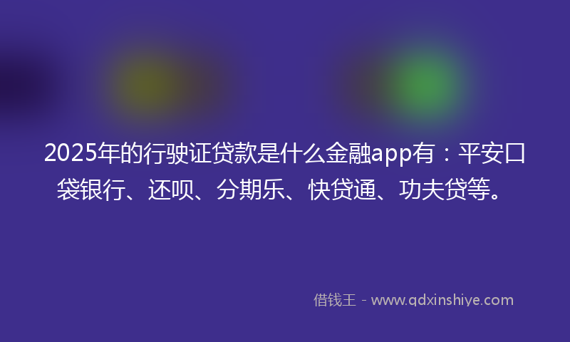 2025年的行驶证贷款是什么金融app有：平安口袋银行、还呗、分期乐、快贷通、功夫贷等。