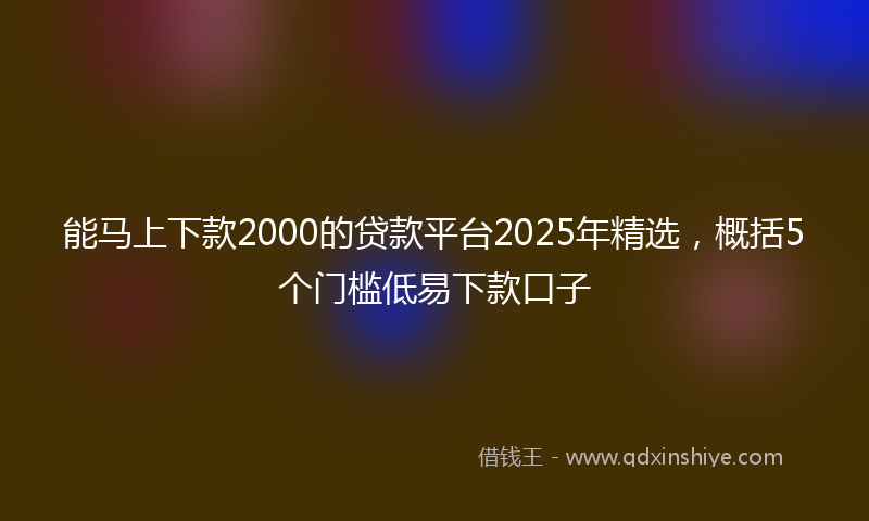 能马上下款2000的贷款平台2025年精选，概括5个门槛低易下款口子