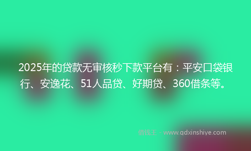 2025年的贷款无审核秒下款平台有：平安口袋银行、安逸花、51人品贷、好期贷、360借条等。