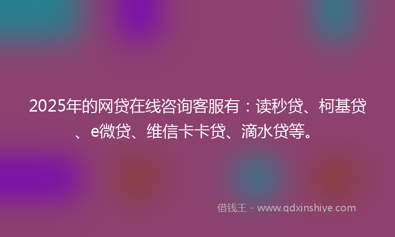 2025年的网贷在线咨询客服有：读秒贷、柯基贷、e微贷、维信卡卡贷、滴水贷等。