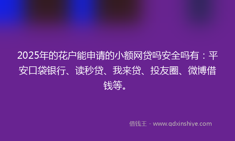 2025年的花户能申请的小额网贷吗安全吗有：平安口袋银行、读秒贷、我来贷、投友圈、微博借钱等。
