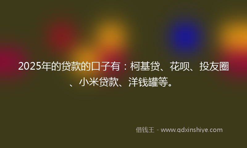 2025年的贷款的口子有：柯基贷、花呗、投友圈、小米贷款、洋钱罐等。