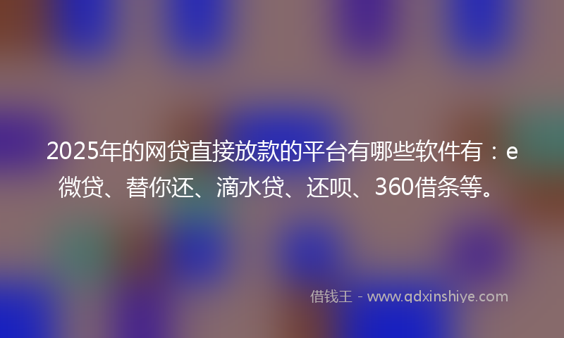 2025年的网贷直接放款的平台有哪些软件有：e微贷、替你还、滴水贷、还呗、360借条等。
