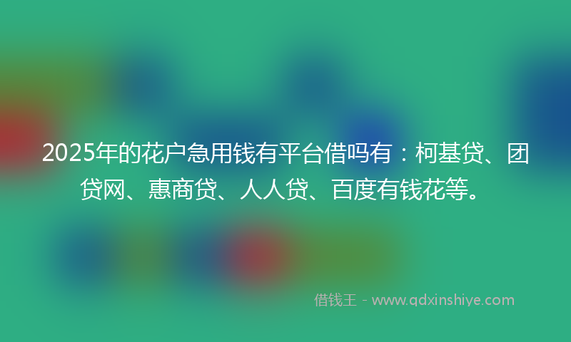 2025年的花户急用钱有平台借吗有：柯基贷、团贷网、惠商贷、人人贷、百度有钱花等。