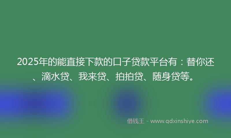 2025年的能直接下款的口子贷款平台有：替你还、滴水贷、我来贷、拍拍贷、随身贷等。