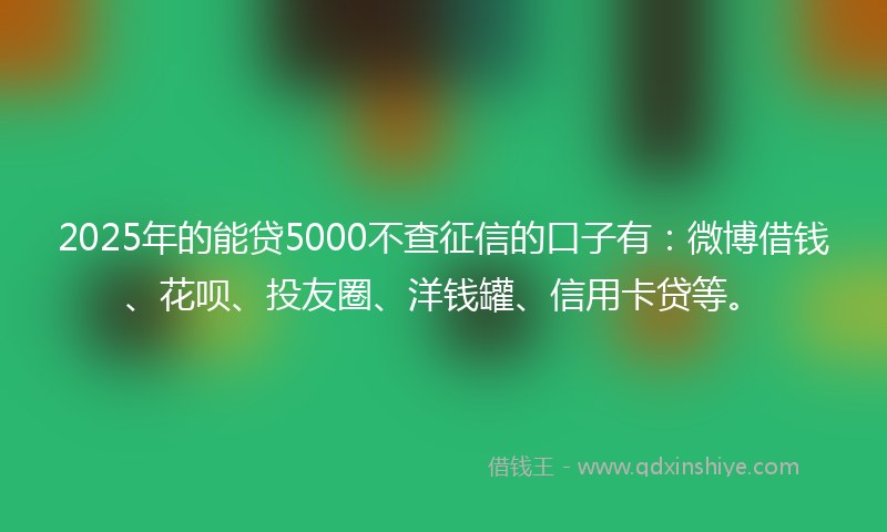 2025年的能贷5000不查征信的口子有：微博借钱、花呗、投友圈、洋钱罐、信用卡贷等。
