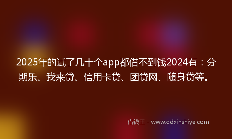 2025年的试了几十个app都借不到钱2024有：分期乐、我来贷、信用卡贷、团贷网、随身贷等。