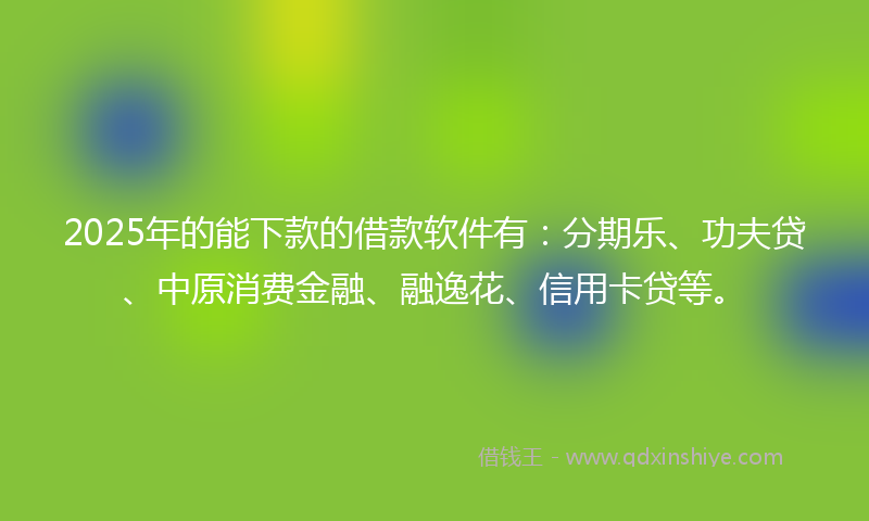 2025年的能下款的借款软件有：分期乐、功夫贷、中原消费金融、融逸花、信用卡贷等。
