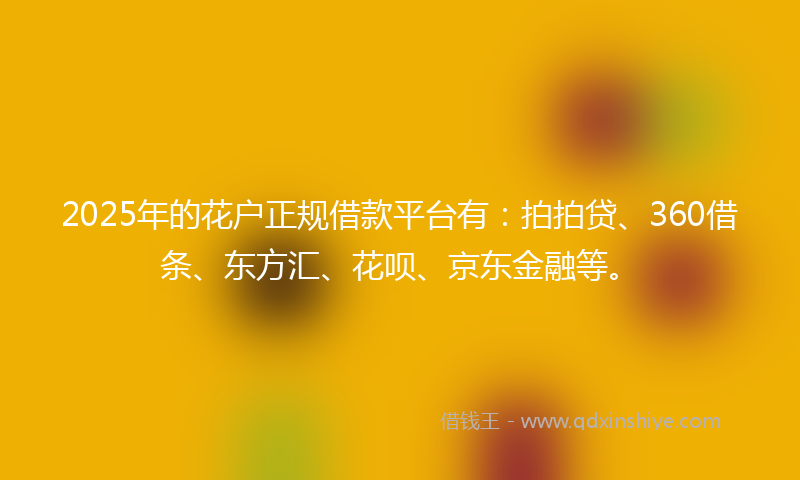 2025年的花户正规借款平台有：拍拍贷、360借条、东方汇、花呗、京东金融等。