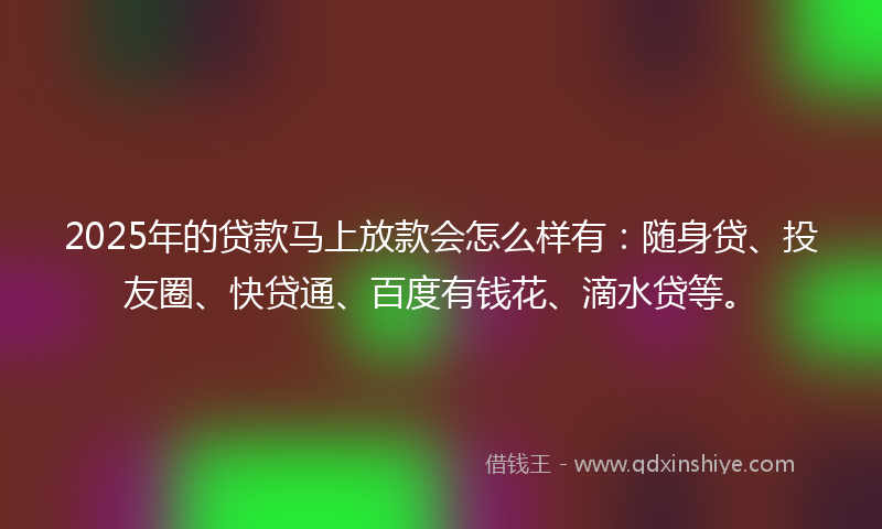 2025年的贷款马上放款会怎么样有：随身贷、投友圈、快贷通、百度有钱花、滴水贷等。