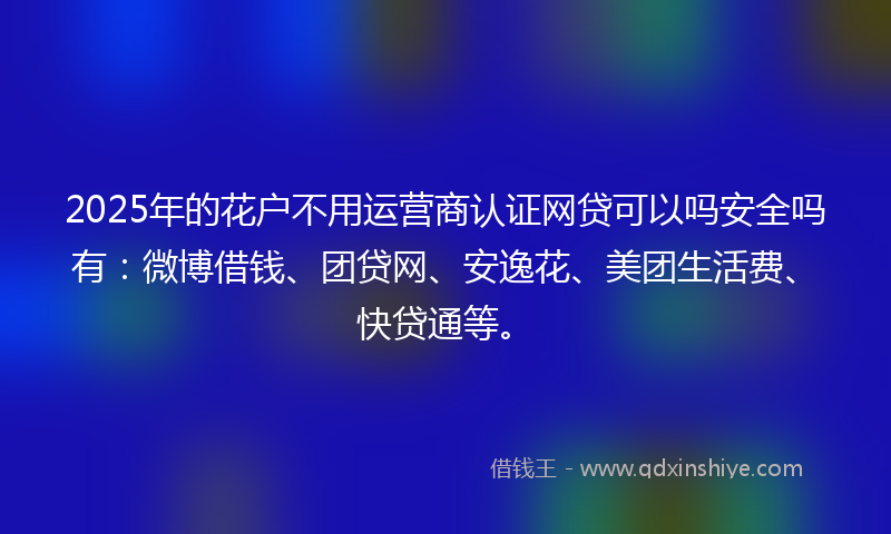 2025年的花户不用运营商认证网贷可以吗安全吗有：微博借钱、团贷网、安逸花、美团生活费、快贷通等。