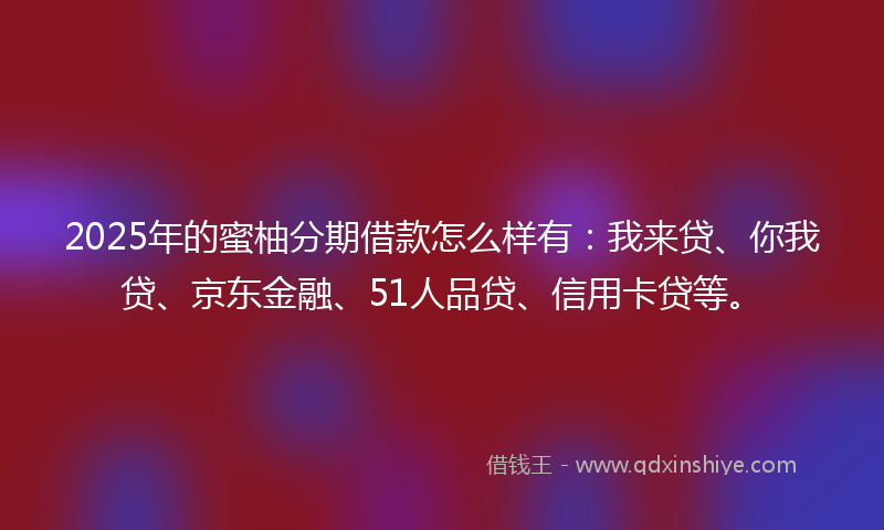 2025年的蜜柚分期借款怎么样有：我来贷、你我贷、京东金融、51人品贷、信用卡贷等。