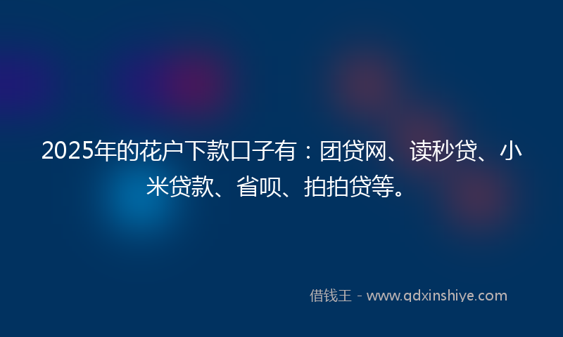 2025年的花户下款口子有：团贷网、读秒贷、小米贷款、省呗、拍拍贷等。