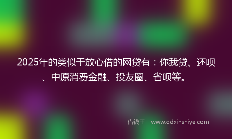 2025年的类似于放心借的网贷有：你我贷、还呗、中原消费金融、投友圈、省呗等。