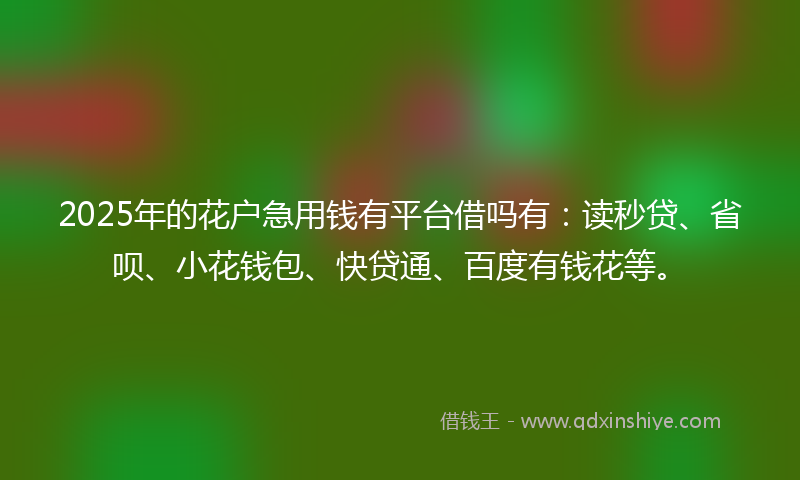 2025年的花户急用钱有平台借吗有：读秒贷、省呗、小花钱包、快贷通、百度有钱花等。