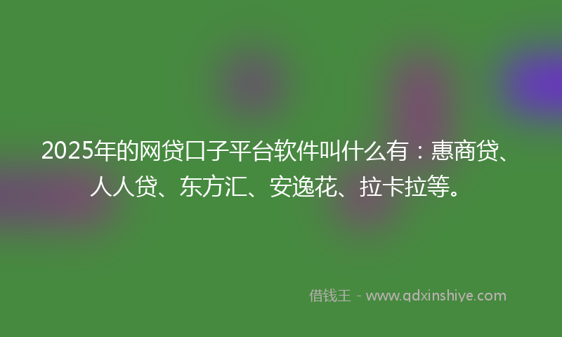 2025年的网贷口子平台软件叫什么有：惠商贷、人人贷、东方汇、安逸花、拉卡拉等。