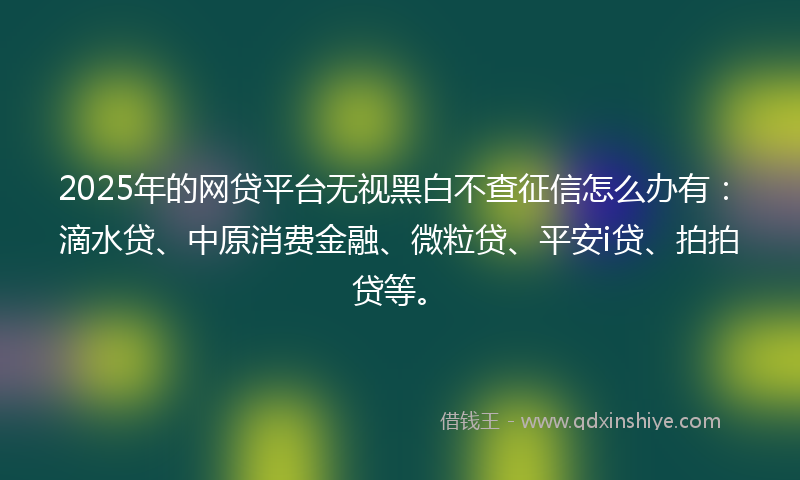 2025年的网贷平台无视黑白不查征信怎么办有：滴水贷、中原消费金融、微粒贷、平安i贷、拍拍贷等。