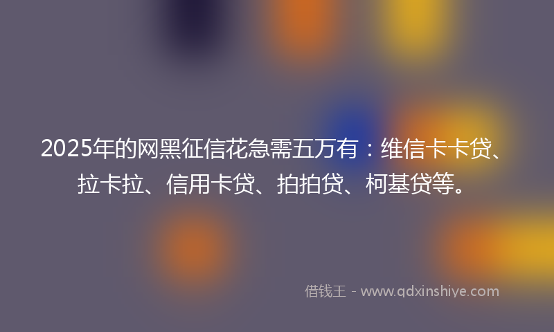 2025年的网黑征信花急需五万有：维信卡卡贷、拉卡拉、信用卡贷、拍拍贷、柯基贷等。