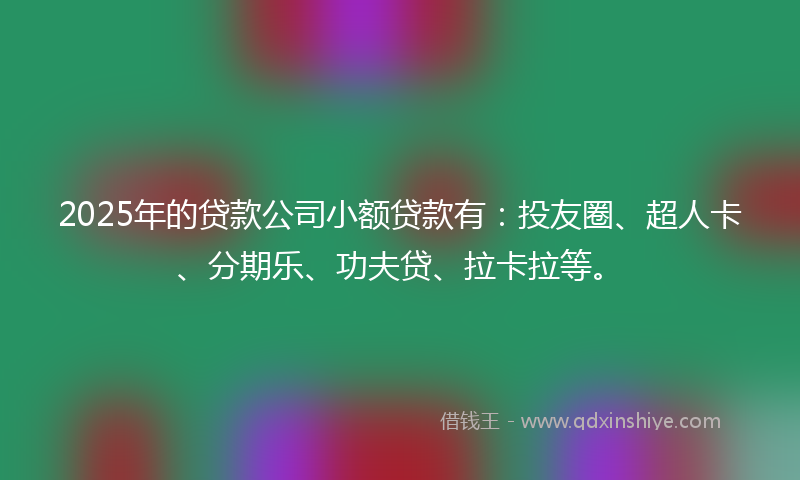 2025年的贷款公司小额贷款有：投友圈、超人卡、分期乐、功夫贷、拉卡拉等。