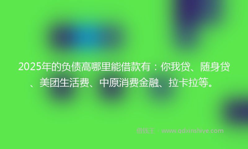 2025年的负债高哪里能借款有：你我贷、随身贷、美团生活费、中原消费金融、拉卡拉等。