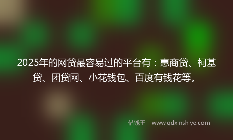 2025年的网贷最容易过的平台有：惠商贷、柯基贷、团贷网、小花钱包、百度有钱花等。