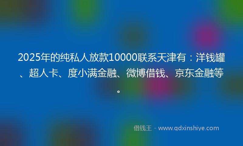 2025年的纯私人放款10000联系天津有：洋钱罐、超人卡、度小满金融、微博借钱、京东金融等。