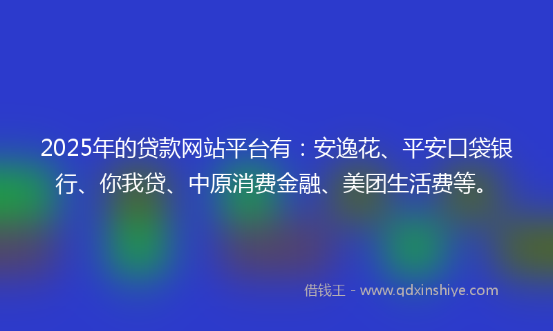 2025年的贷款网站平台有：安逸花、平安口袋银行、你我贷、中原消费金融、美团生活费等。