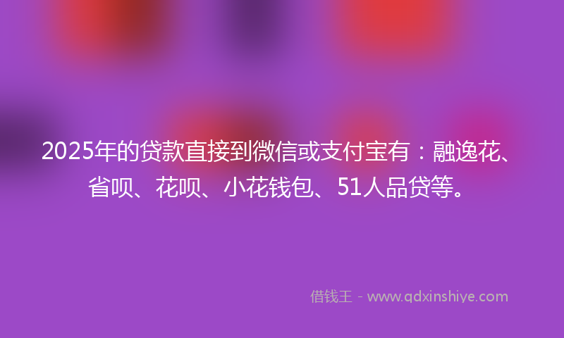 2025年的贷款直接到微信或支付宝有：融逸花、省呗、花呗、小花钱包、51人品贷等。
