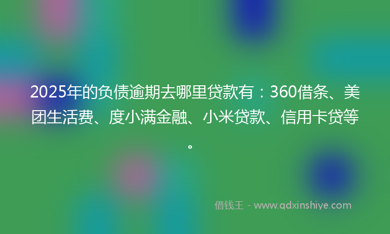 2025年的负债逾期去哪里贷款有：360借条、美团生活费、度小满金融、小米贷款、信用卡贷等。