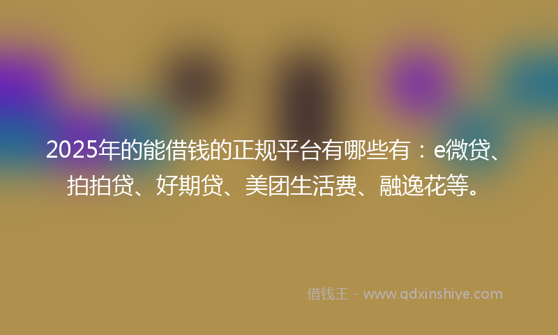 2025年的能借钱的正规平台有哪些有：e微贷、拍拍贷、好期贷、美团生活费、融逸花等。