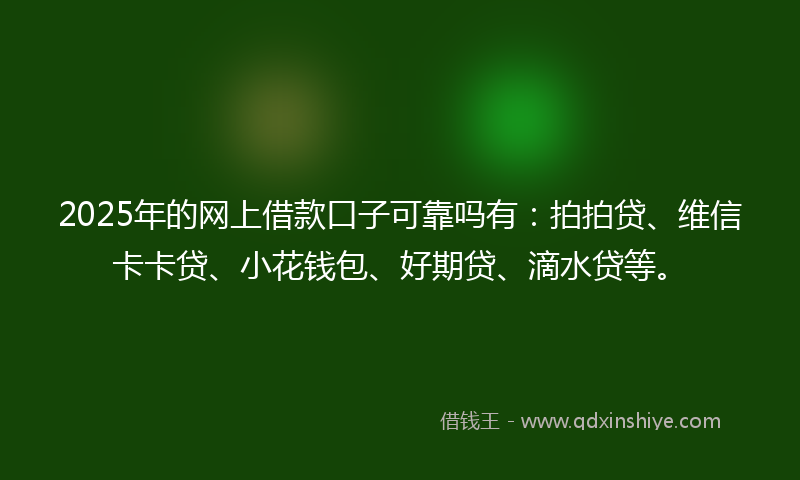 2025年的网上借款口子可靠吗有：拍拍贷、维信卡卡贷、小花钱包、好期贷、滴水贷等。
