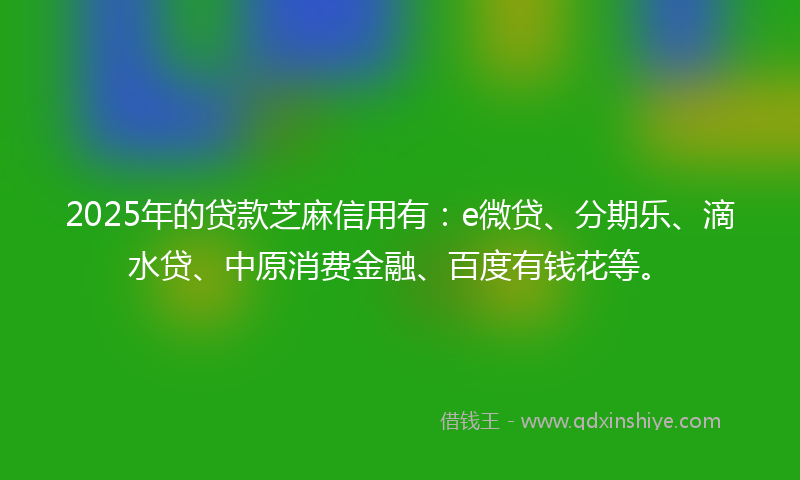 2025年的贷款芝麻信用有：e微贷、分期乐、滴水贷、中原消费金融、百度有钱花等。
